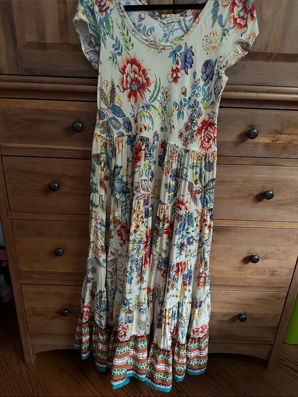 Soft Surroundings Cream Floral Tiered Maxi Dress with Multicolor Print